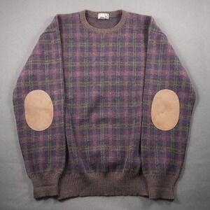 Vintage Wool Golf Plaid Leather Elbow Patches Tricots St Raphael Mens Sweater XL